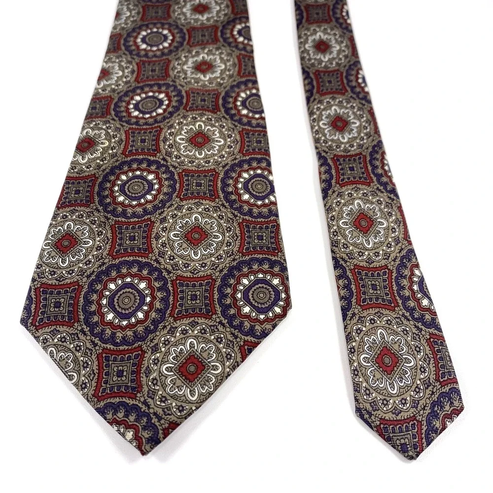 Vintage Christian Dior Monsieur Burgundy Bronze White Geometric 100%‎ Silk